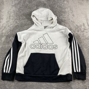 Adidas Hoodie Youth Size M 10/12 White/Black Logo Stripes‎